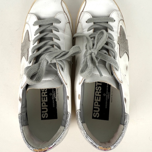 GOLDEN GOOSE Superstar White Silver Gray Sneakers 38, 8 - Picture 8 of 13